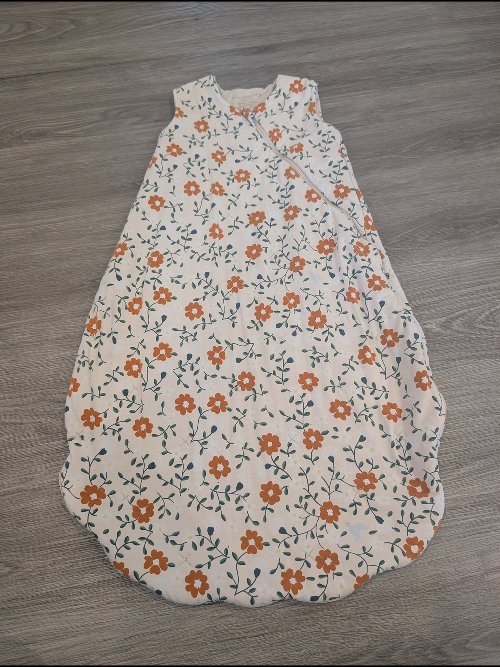 Cream Floral Sleep Sack By Loulou Lollipop with Rust Flowers
